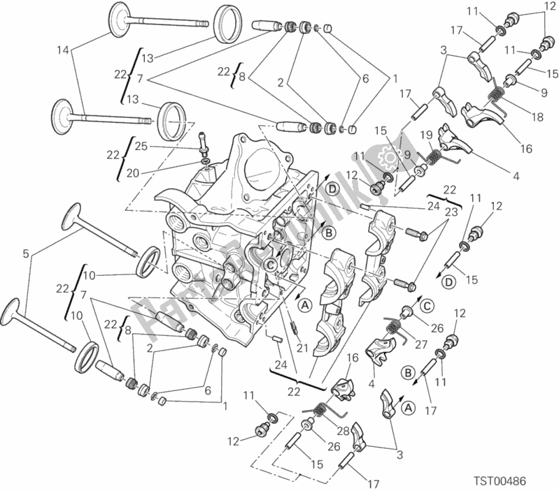 Alle onderdelen voor de Horizontale Kop van de Ducati Hypermotard Brasil 821 2014